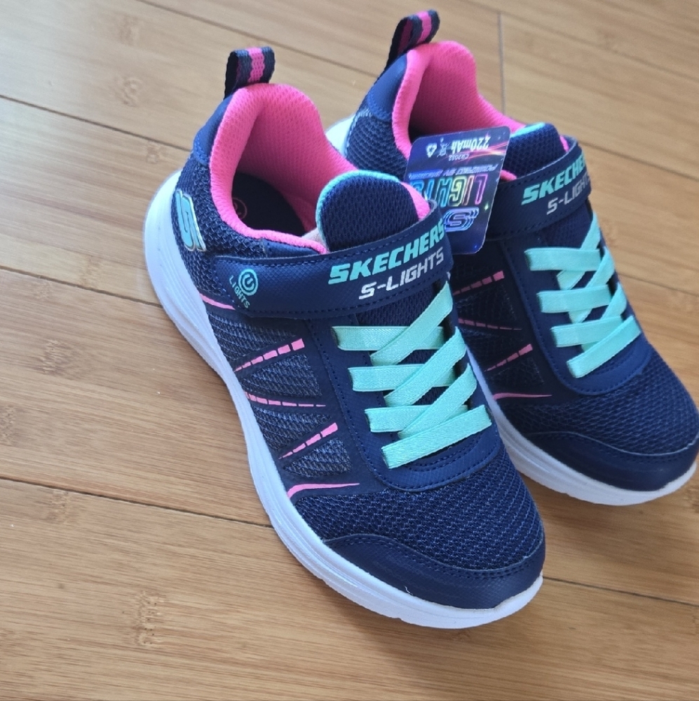 Skechers S-Lights Kids' Navy and Pink Sneakers